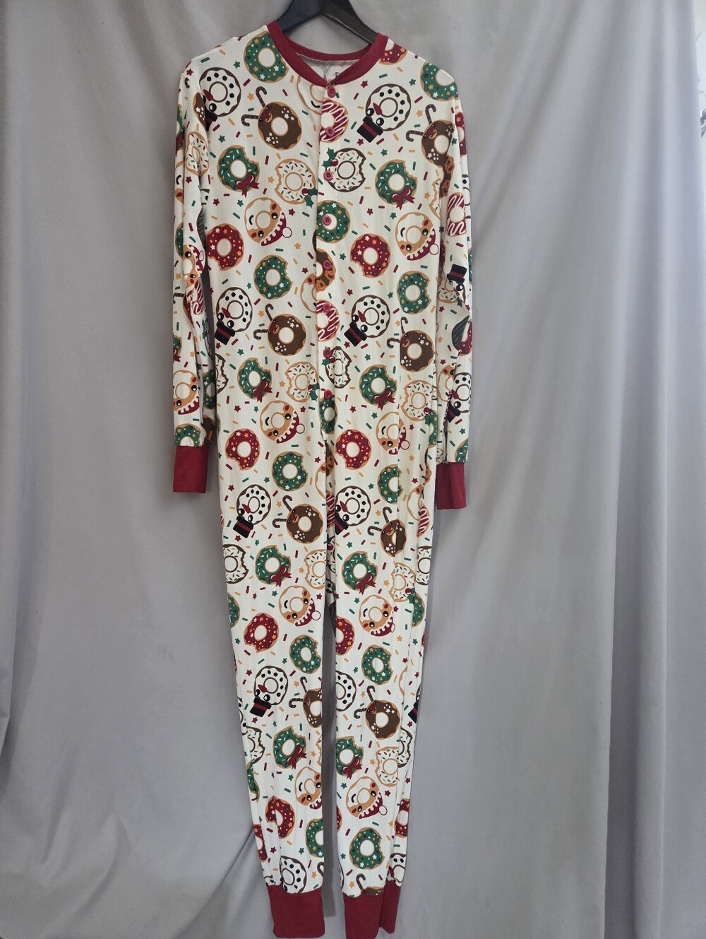 Donut Print One-Piece Pajamas with Red Trim